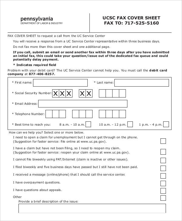 fax cover sheet