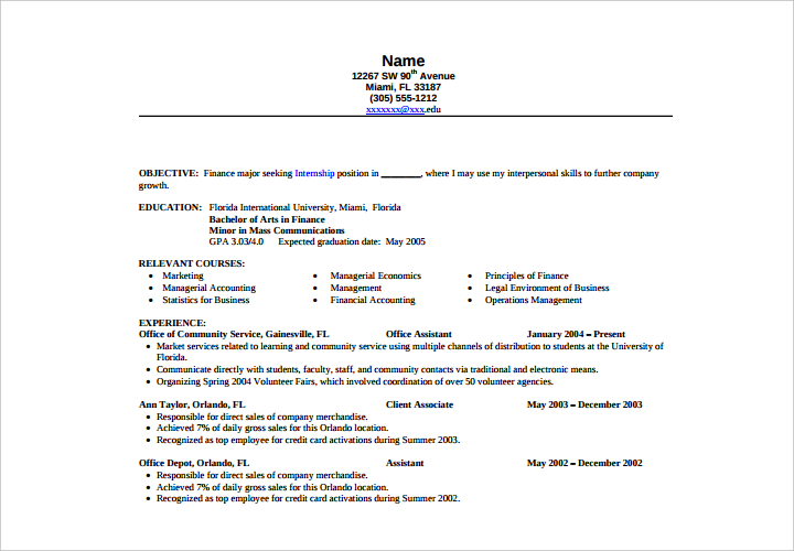 finance-internship-resume