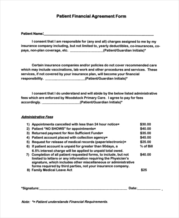 financial agreement of patient