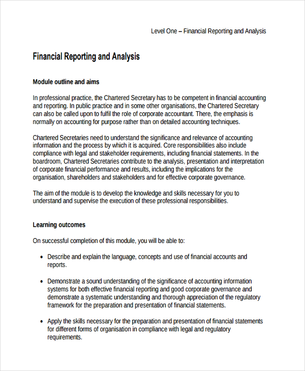 financial reporting analysis