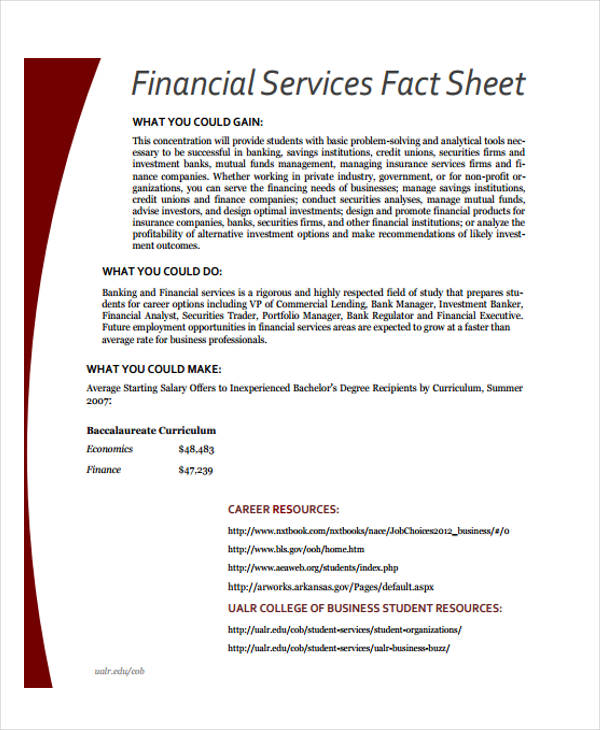 financial services fact sheet