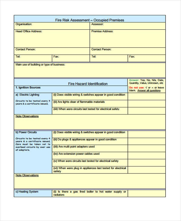 6+ Fire Risk Assessment Templates - Free Samples, Examples Format Download