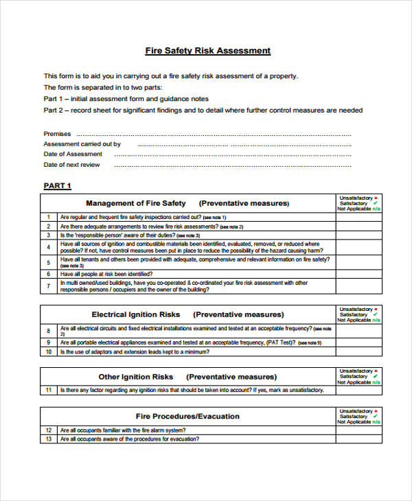 Fire Risk Assessment Form Template Free Printable Templates