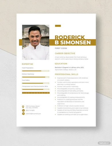 first cook resume template