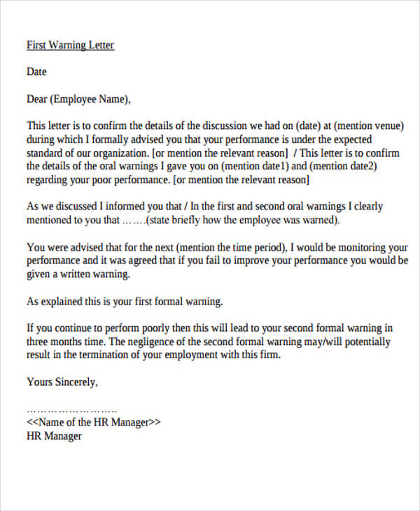 Employee Warning Letter Template First Warning Letter Template Min