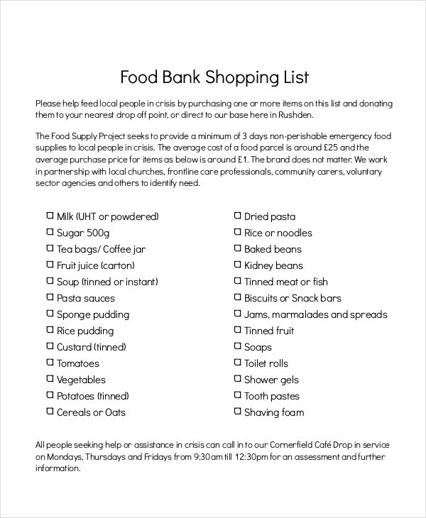 9+ Food Shopping List Templates - Free Samples, Examples, Format Download