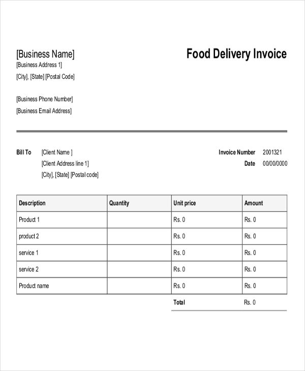 food delivery invoice template