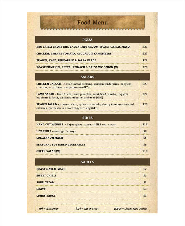 7+ Menu List Templates - Free Samples, Examples Format Download