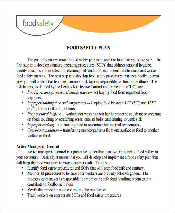 food safety plan for restaurant