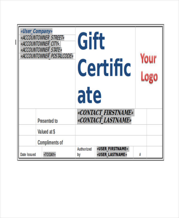 formal certificate of gift