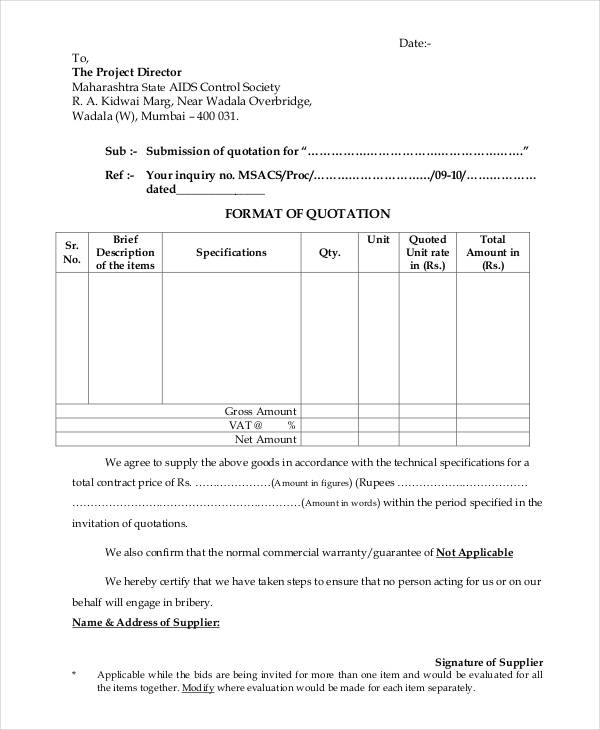 format of quotation template