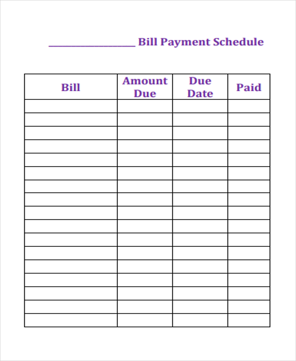 6+ Bill Payment Schedule Templates Free Samples, Examples Format Download