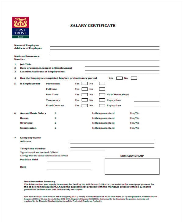 free company salary certificate