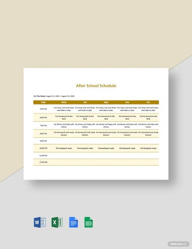 free editable after school schedule template
