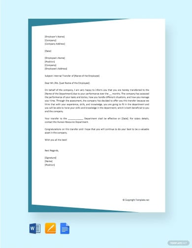 free employee internal transfer letter template