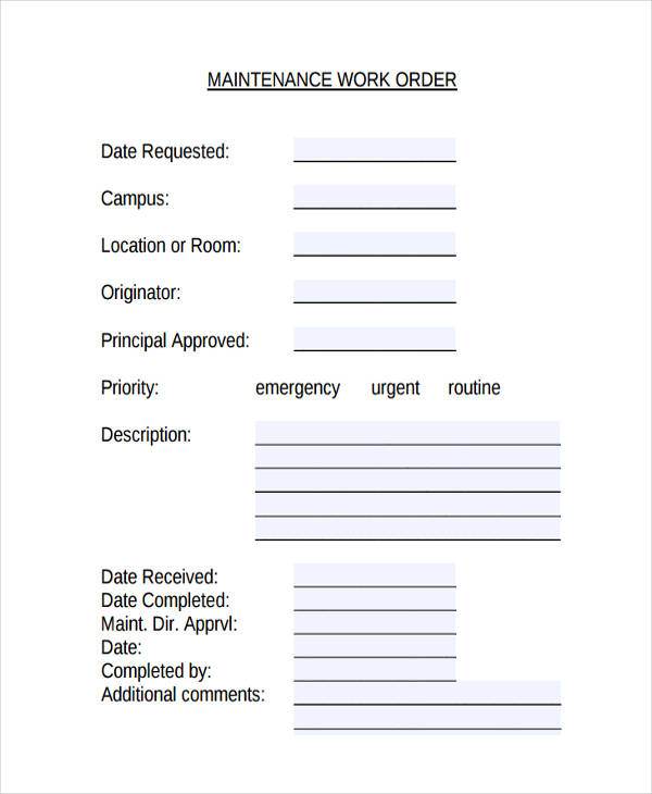 Additional Work Order Template Free