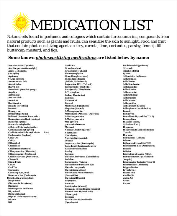 Patient Medication List Template