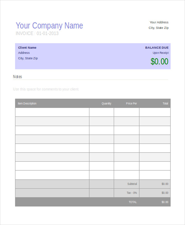 Purchase Invoice Template 13 Free Word PDF Format