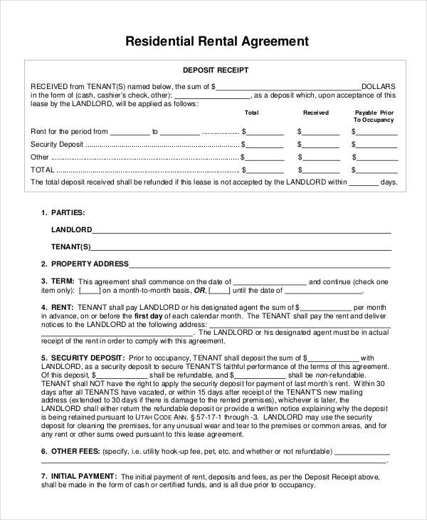 free residential rent agreement