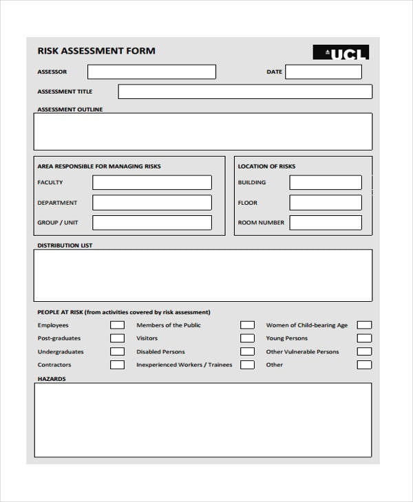 free risk assessment form