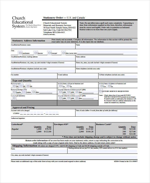 13+ Stationery Order Templates AI, PSD