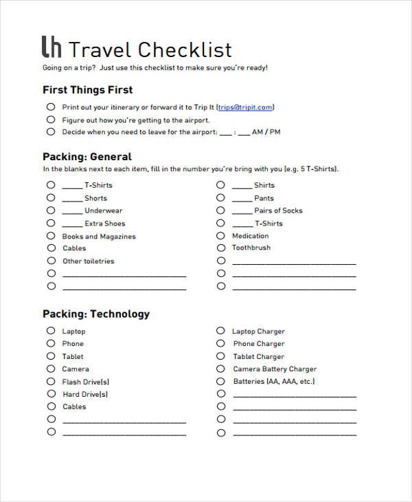 free travel checklist