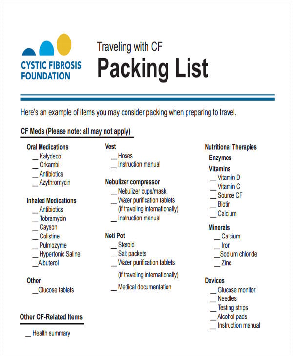 free travel packing list