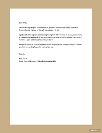 fresher electrical engineer resume cover letter template