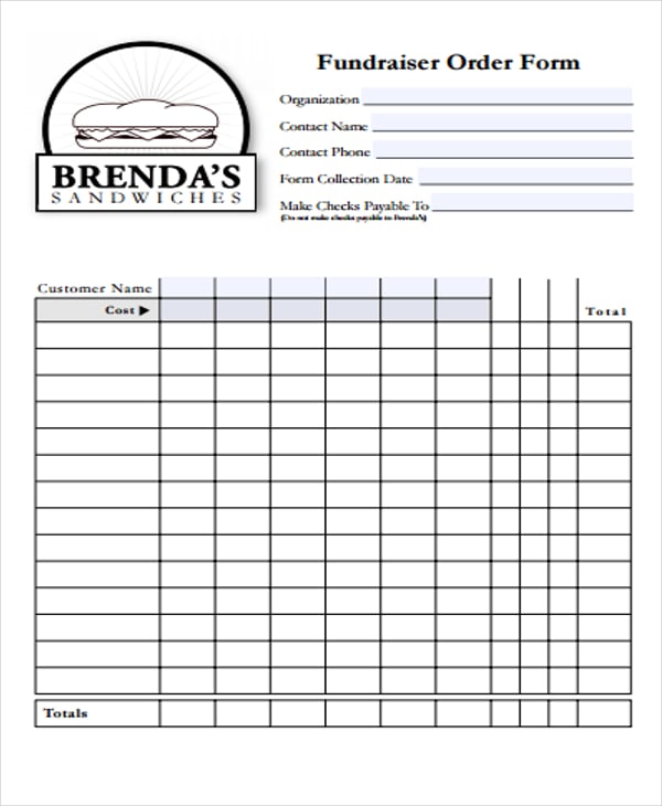 Printable Fundraiser Order Form Template