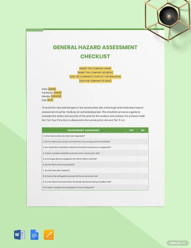 general hazard assessment checklist template