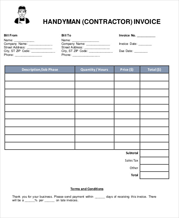 Handyman Invoice Template - 5+ Free Word, PDF Format Download