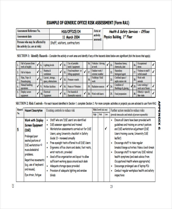 generic office risk assessment