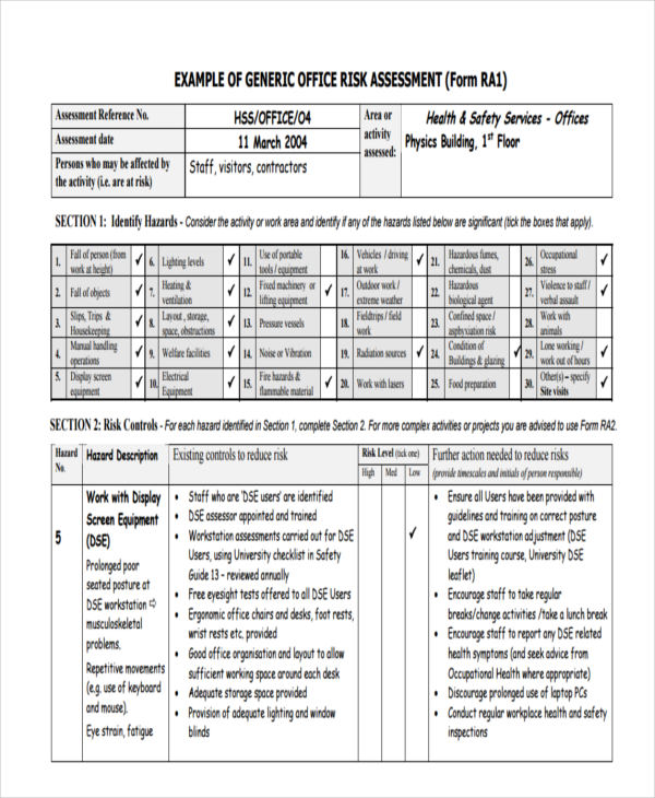 23 Risk Assessment Form Examples Riset