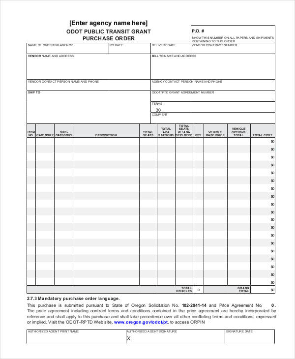 generic vehicle purchase order