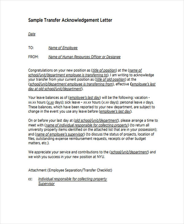 25+ Transfer Letter Samples