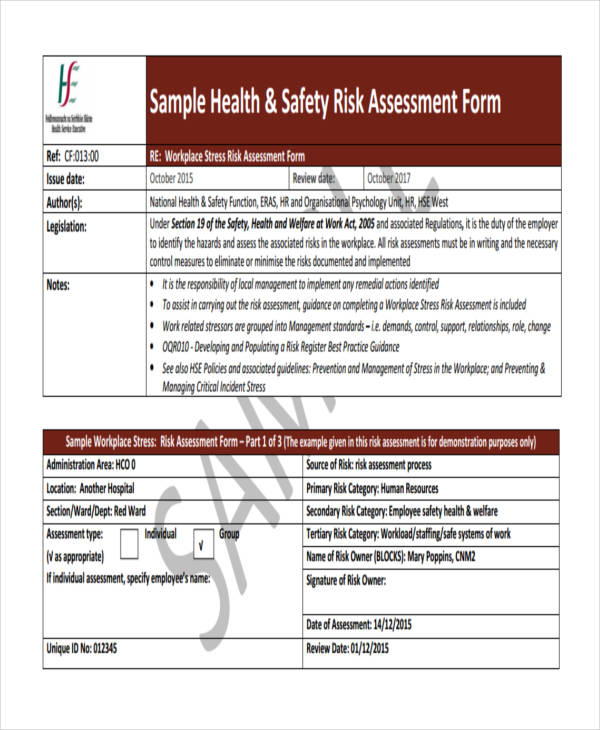 health and safety risk assessment