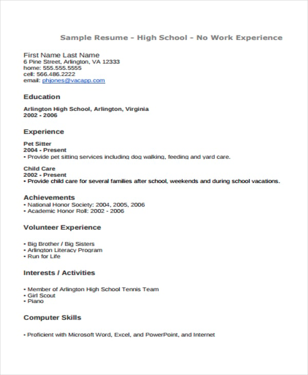 high school education resume