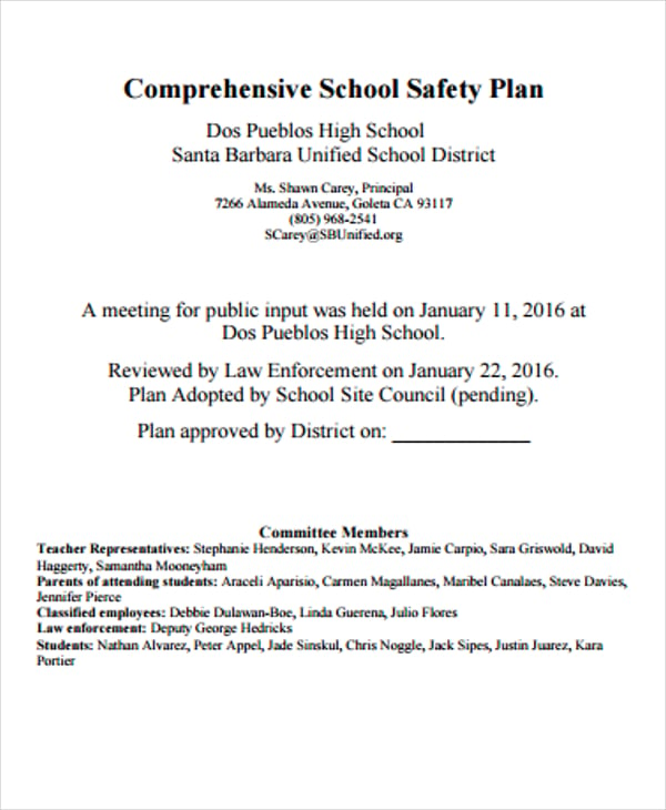 high school safety plan
