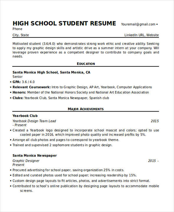 high school resume template with no work experience