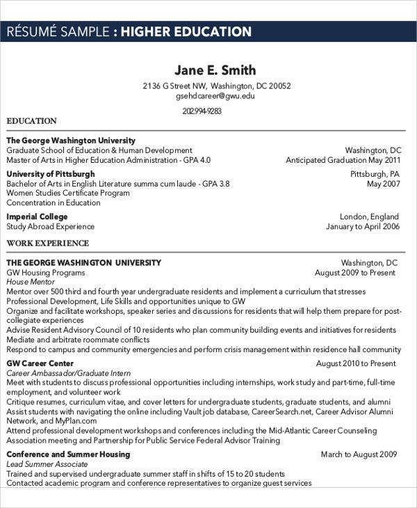 Education In Resume Sample Tantmahec