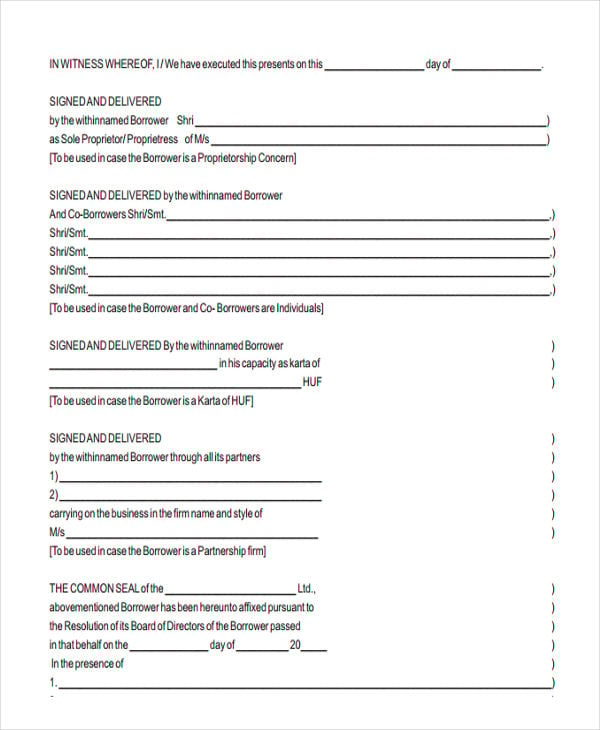 home loan agreement form