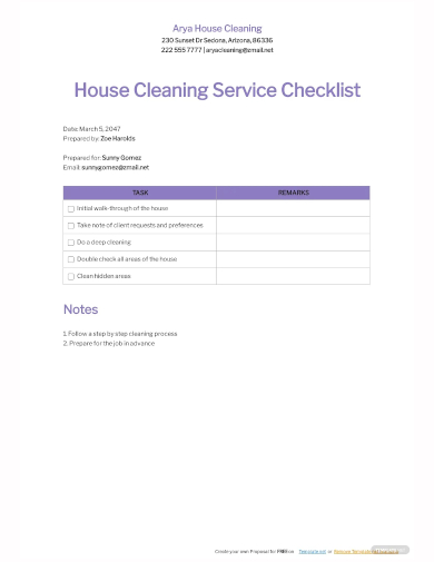 house cleaning service checklist template