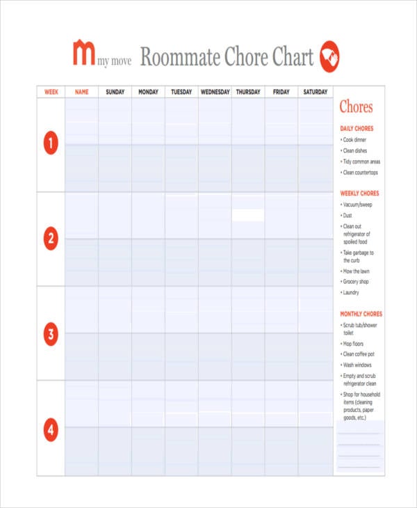 Cleaning Chart For Roommates