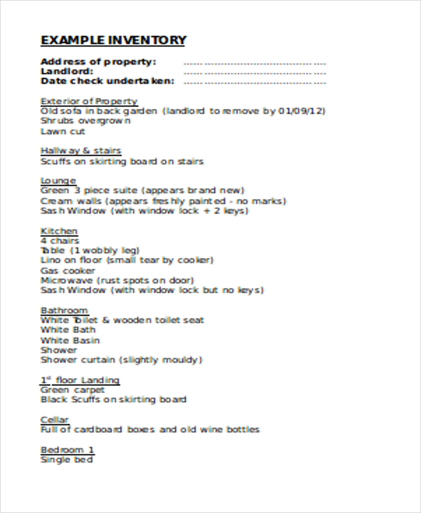 housing inventory sheet