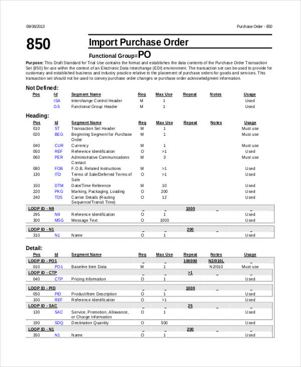 import standard purchase order