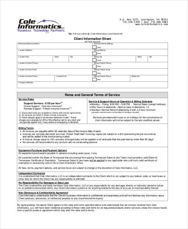 information-sheet-for-sales-client