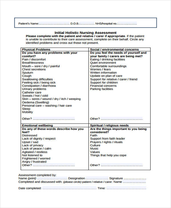 initial nursing assessment form
