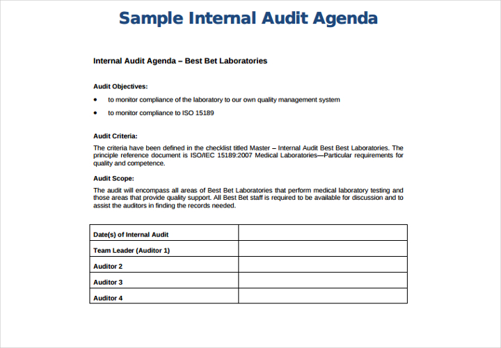 internal audit agenda