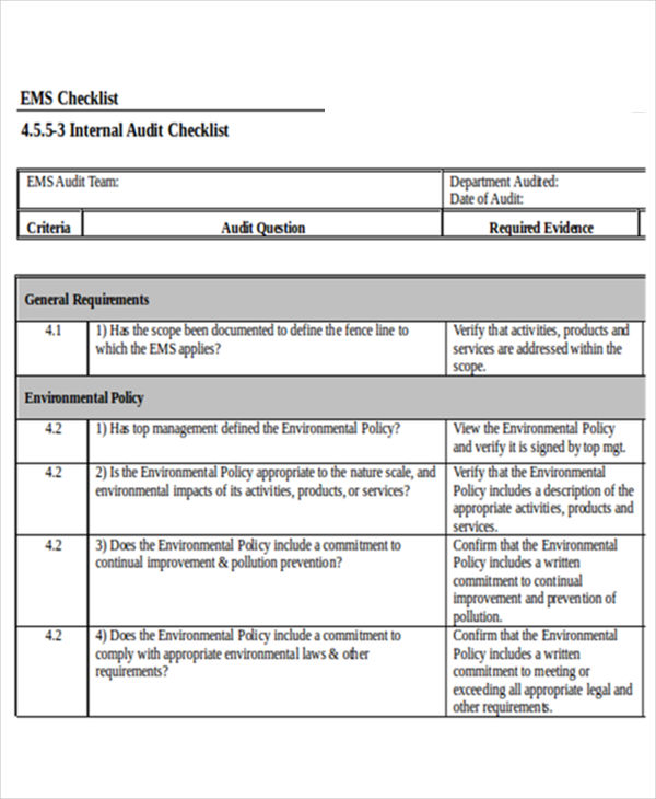 internal audit checklist