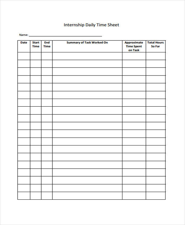 Free Internship Timesheet Template Printable Templates
